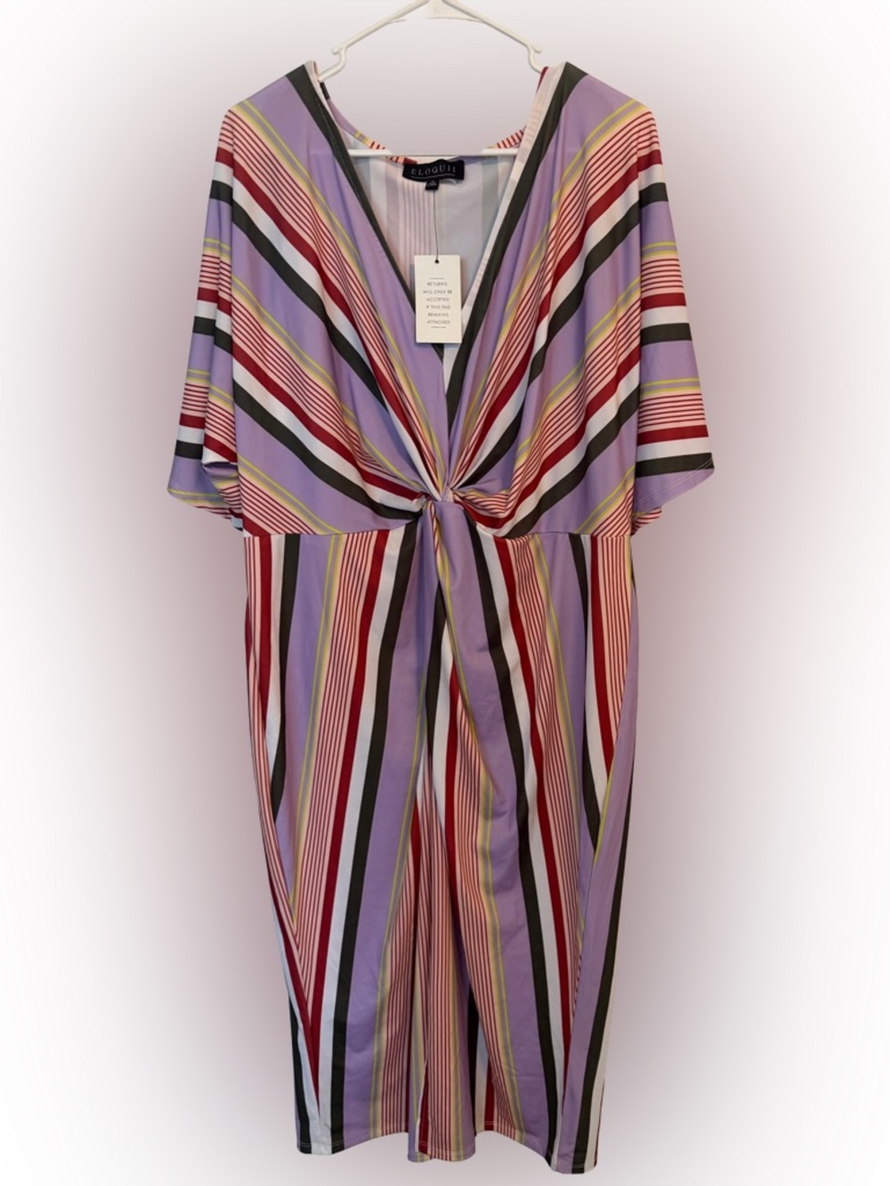 Eloquii Multi-Color Striped Twist-Front Dress, size 18- NWT